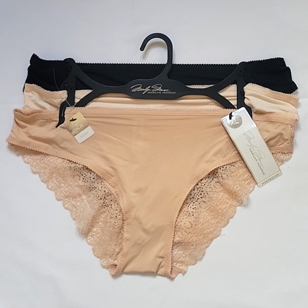 Marilyn Monroe Hipster Underwear Panties 3 pack Women's Sz XL Black Beige Lace